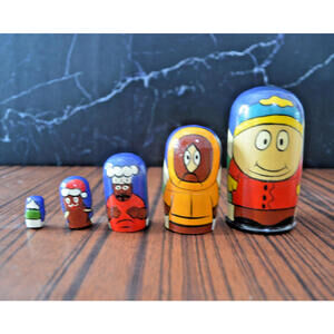 Vintage South Park Nesting Dolls Set of 5 Hand Painted Wooden Figures
